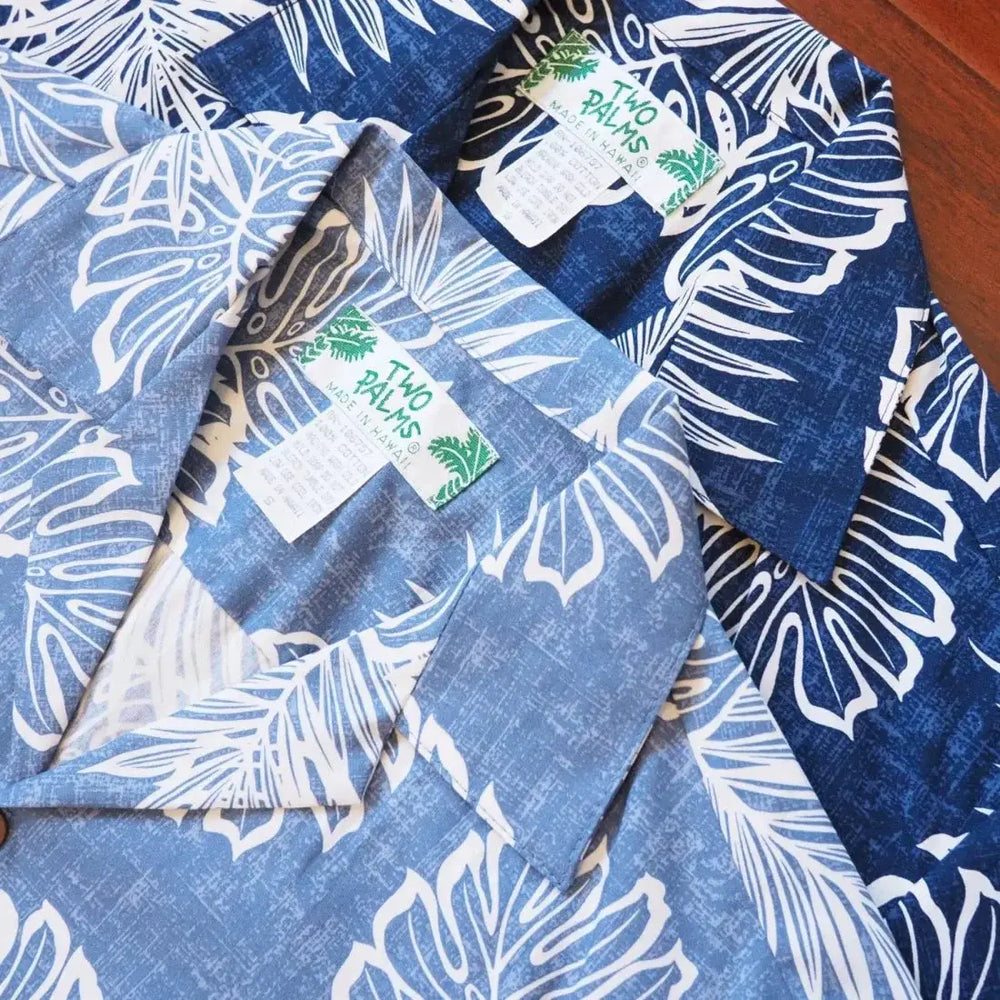 Leaf Blue Hawaiian Cotton Shirt Made in Hawaii