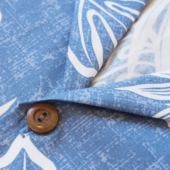 Leaf Blue Hawaiian Cotton Shirt Made in Hawaii