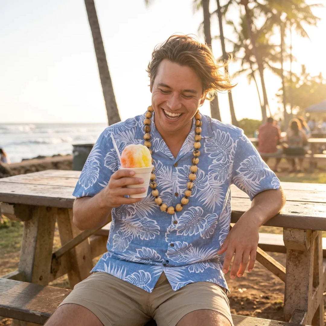 Leaf Blue Hawaiian Cotton Shirt - Made in Hawaii