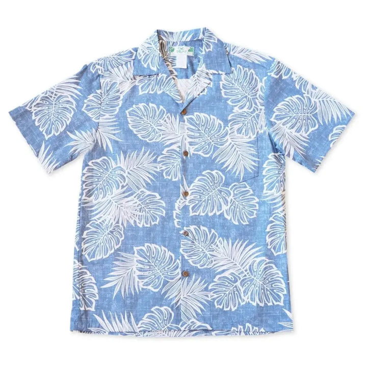 Leaf Blue Hawaiian Cotton Shirt Made in Hawaii