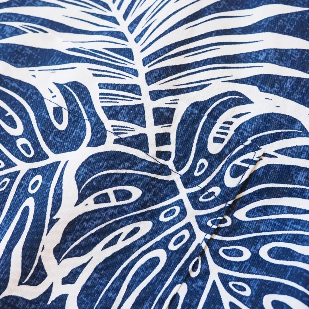 Leaf Navy Blue Hawaiian Cotton Shirt - Made in Hawaii