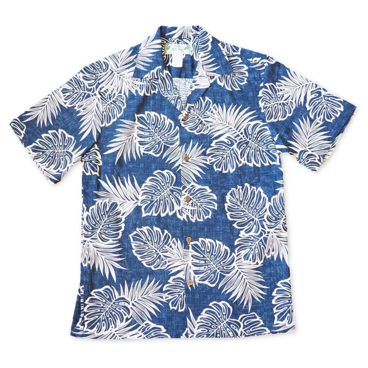 Leaf Navy Hawaiian Cotton Shirt - Made in Hawaii