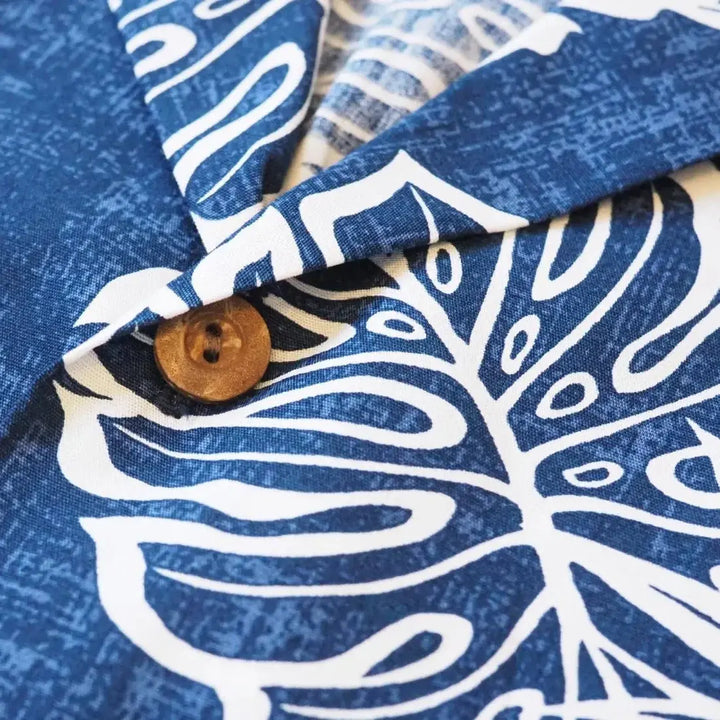 Leaf Navy Hawaiian Cotton Shirt Made in Hawaii
