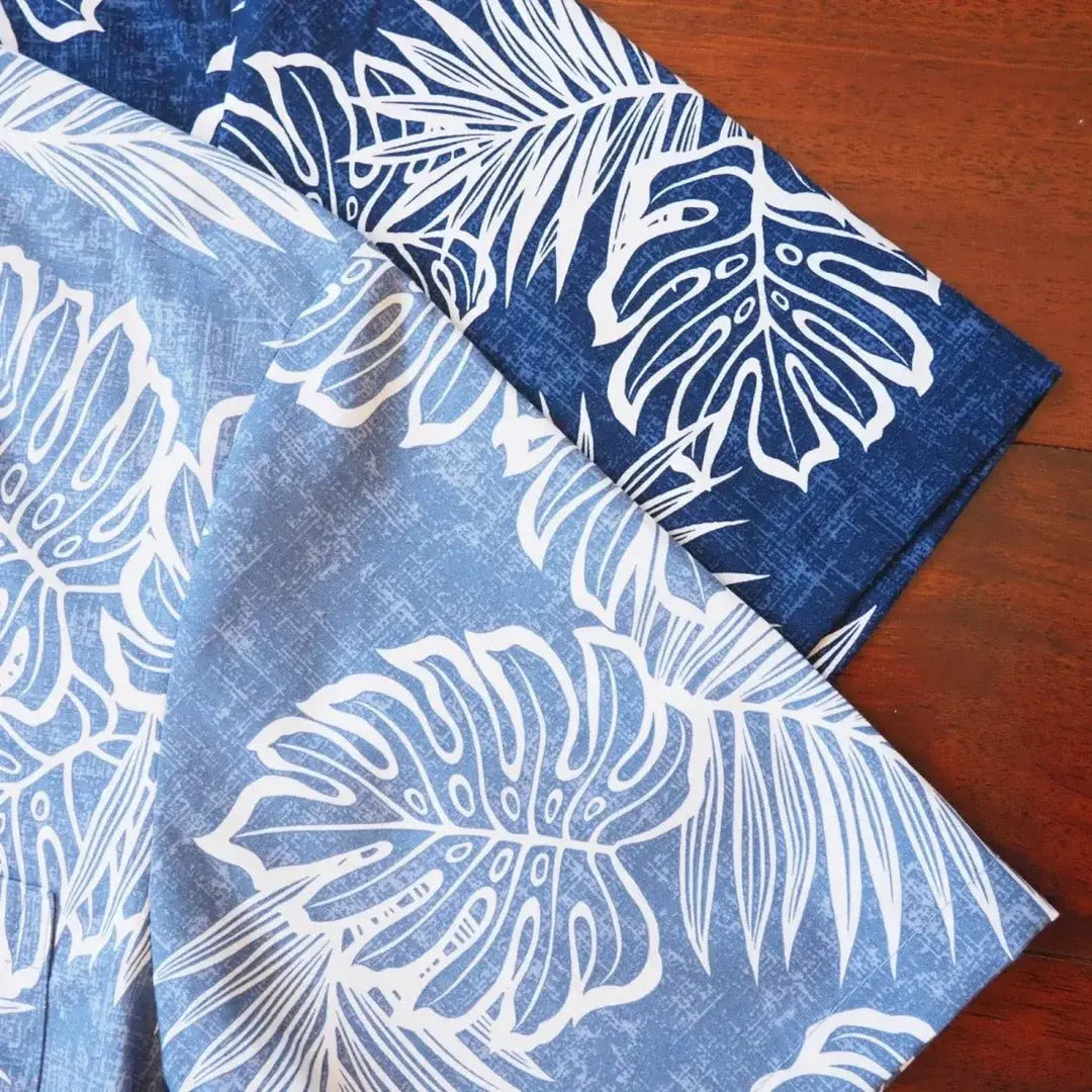 Leaf Navy Hawaiian Cotton Shirt Made in Hawaii
