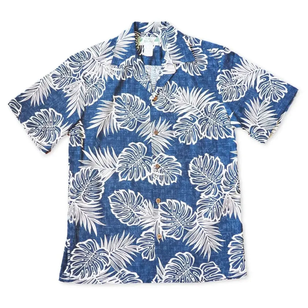 Leaf Navy Hawaiian Cotton Shirt Made in Hawaii