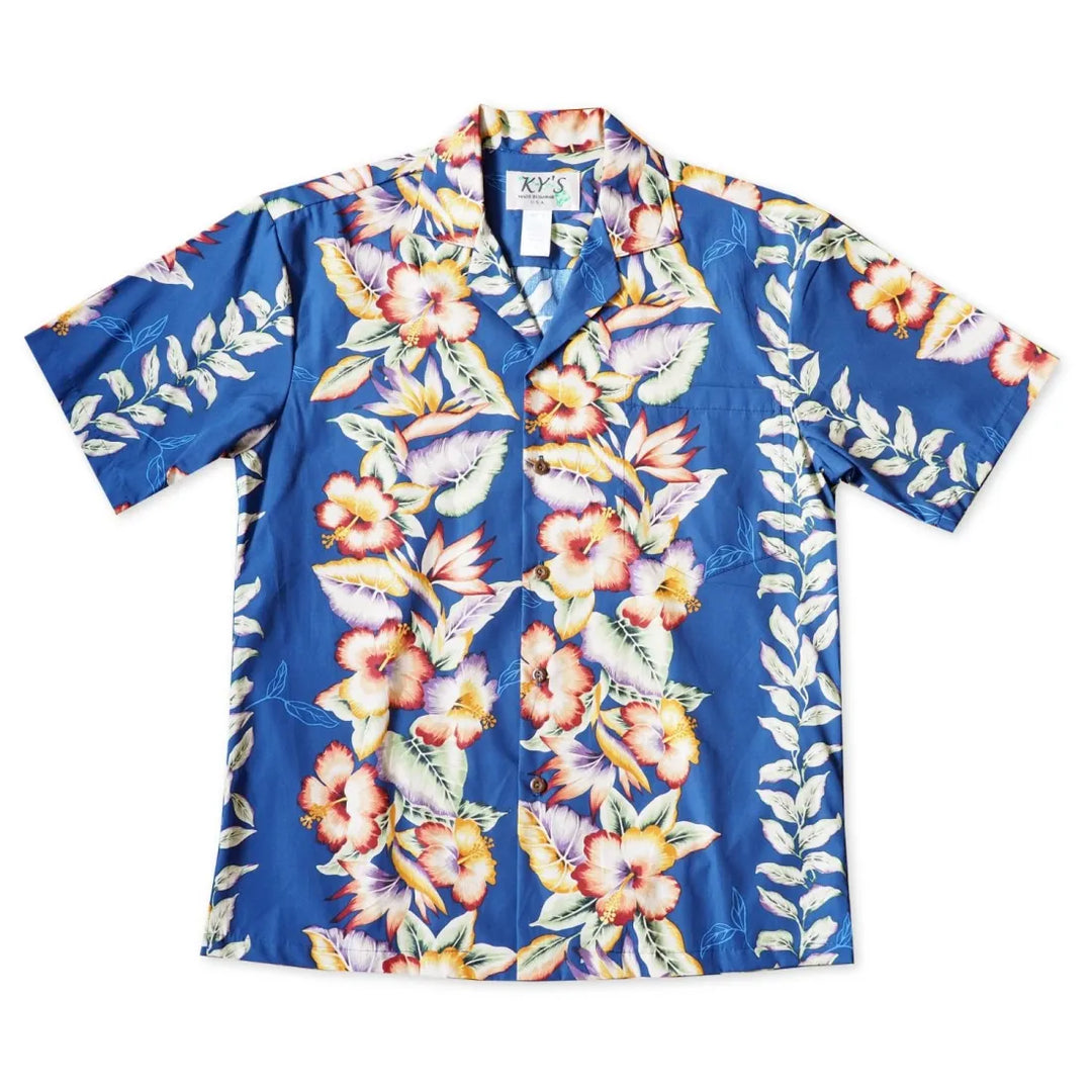 Lei of Aloha Blue Hawaiian Cotton Shirt - Made in Hawaii