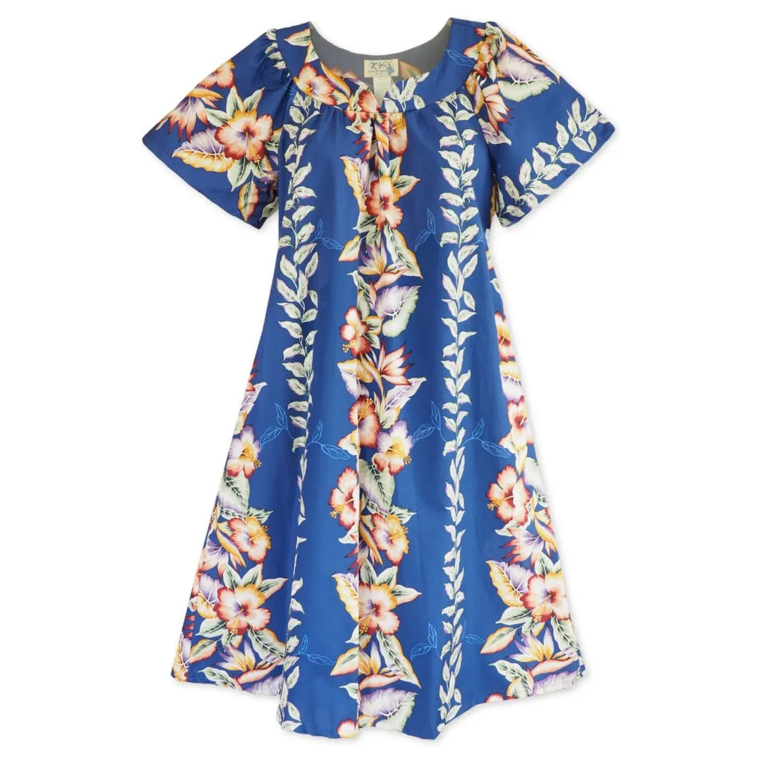 Lei of Aloha Blue Hawaiian Maile Tea Muumuu Dress - Made in Hawaii