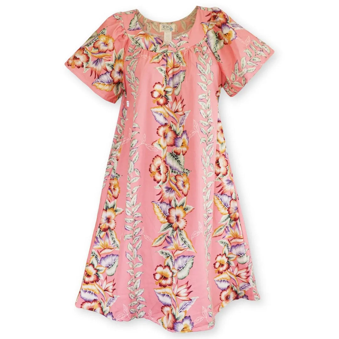 Lei of Aloha Coral Hawaiian Maile Tea Muumuu Dress - Made in Hawaii