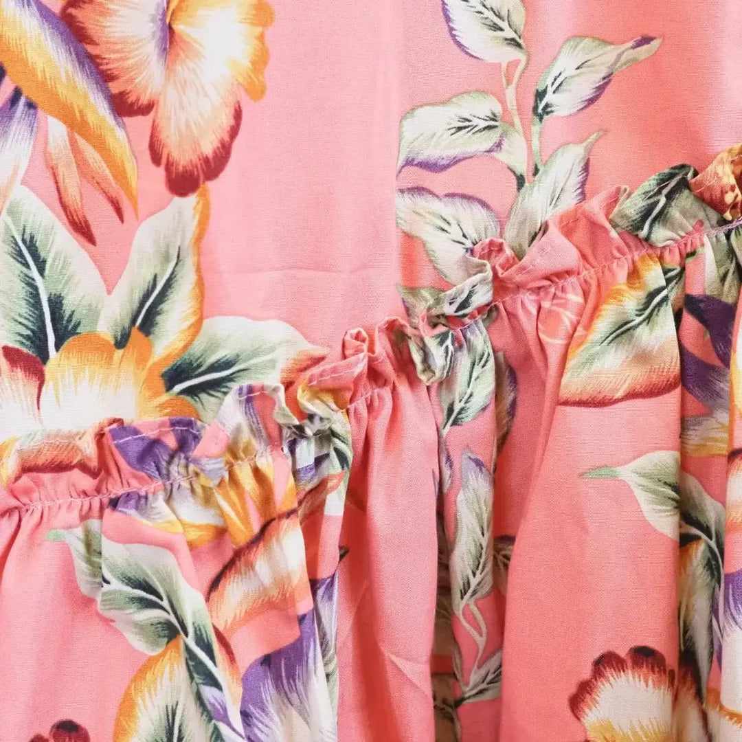 Lei of Aloha Coral Long Ruffle Hawaiian Muumuu Dress Made in Hawaii