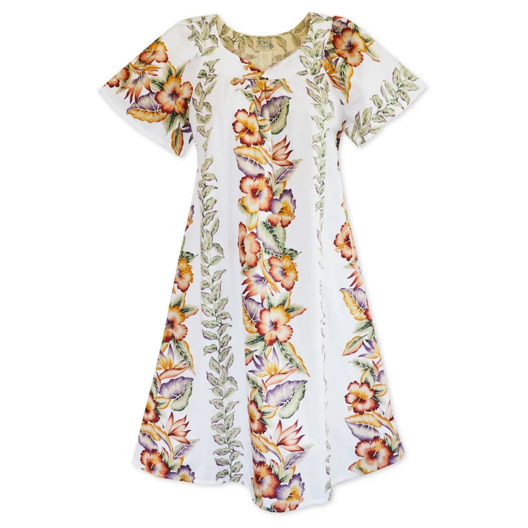 Lei of Aloha White Hawaiian Maile Tea Muumuu Dress - Made in Hawaii