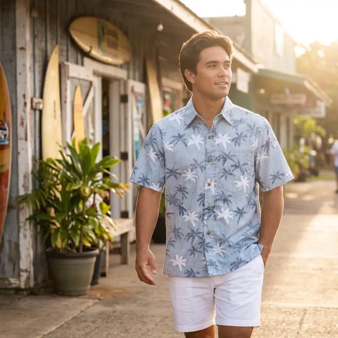 Blue Palm Beach Hawaiian Reverse Shirt - Made in Hawaii