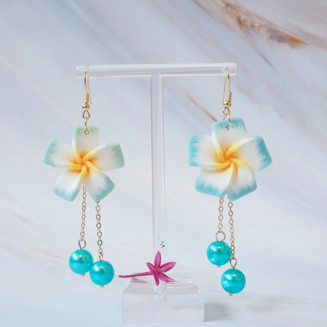 Lucky Plumeria Aqua Drop Earrings - Made in Hawaii