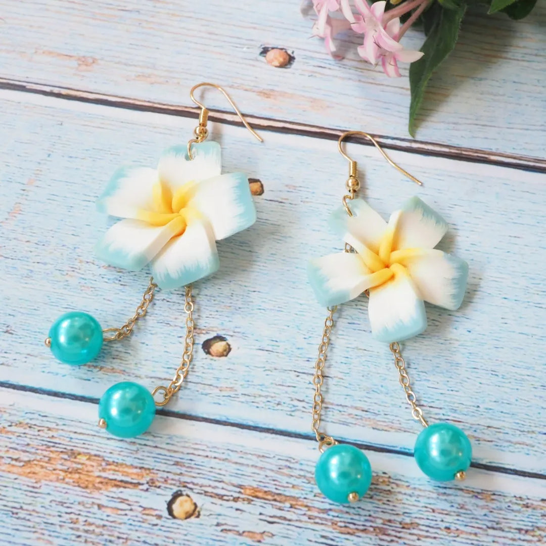 Lucky Plumeria Aqua Drop Earrings - Made in Hawaii