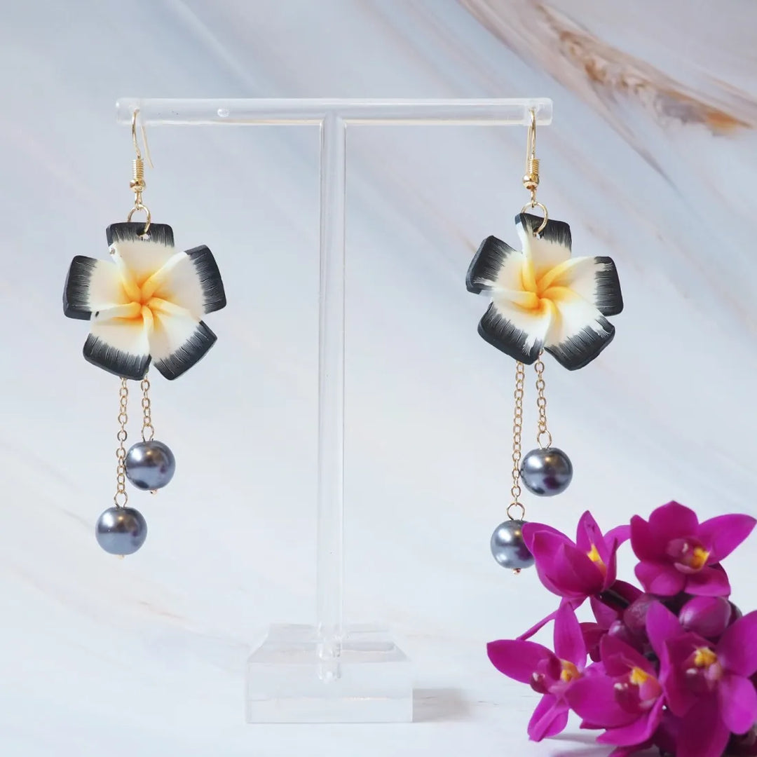 Lucky Plumeria Grey Drop Earrings - Made in Hawaii