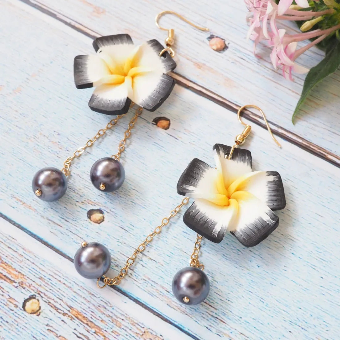 Lucky Plumeria Grey Drop Earrings - Made In Hawaii