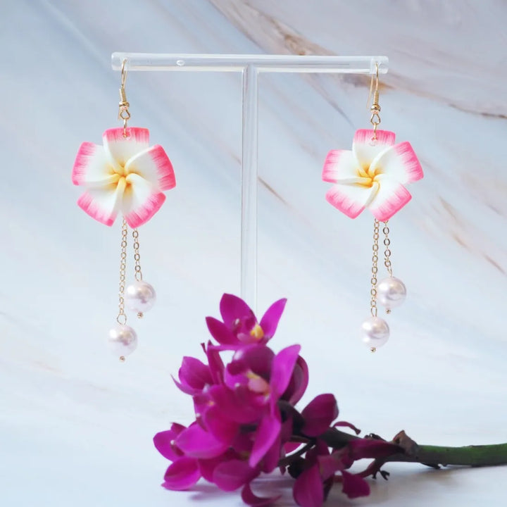 Lucky Plumeria Pink Drop Earrings - Made in Hawaii