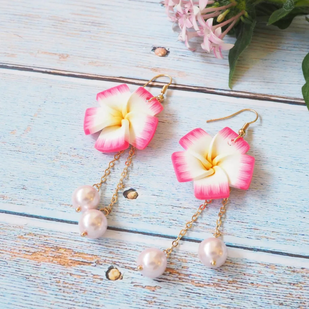 Lucky Plumeria Pink Drop Earrings - Made in Hawaii