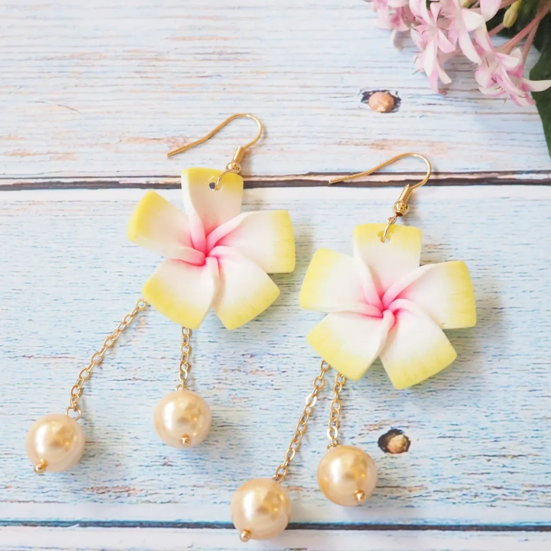 Lucky Plumeria Yellow Drop Earrings - Made in Hawaii