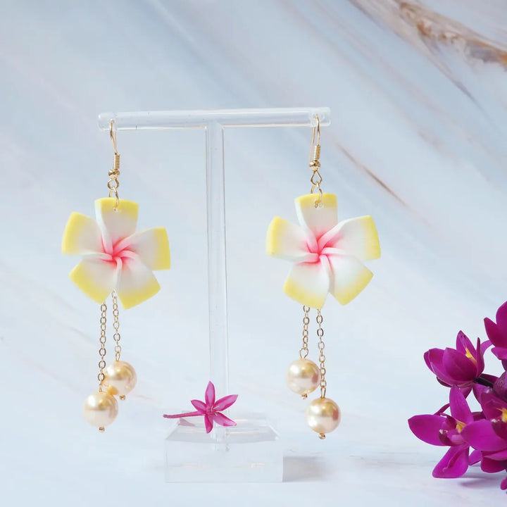 Lucky Plumeria Yellow Drop Earrings - Made in Hawaii