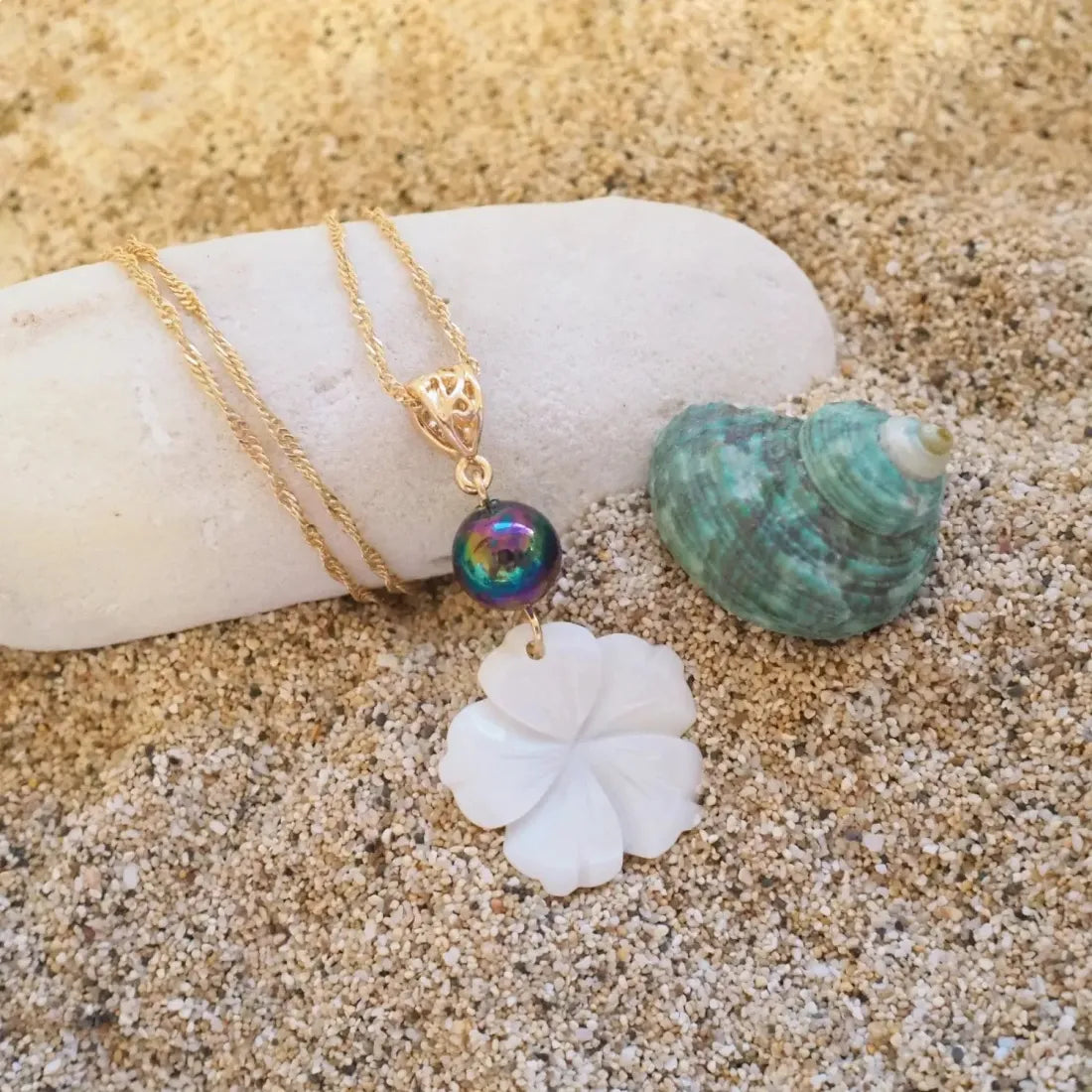 Lunar Pearl Bloom Pendant Hawaiian Necklace - Made In Hawaii