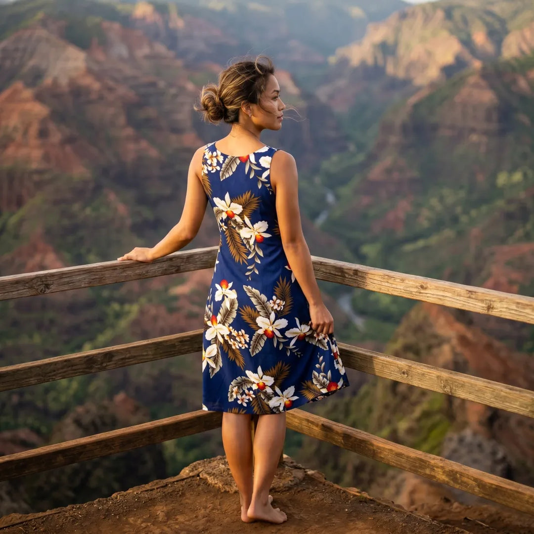 Majestic Blue Fiesta Hawaiian Dress - Made in Hawaii