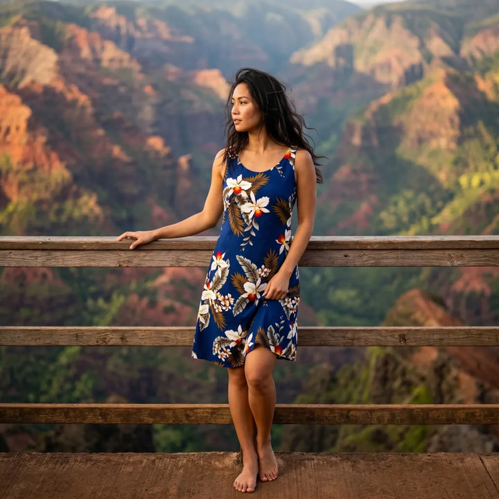 Majestic Blue Fiesta Hawaiian Dress - Made in Hawaii