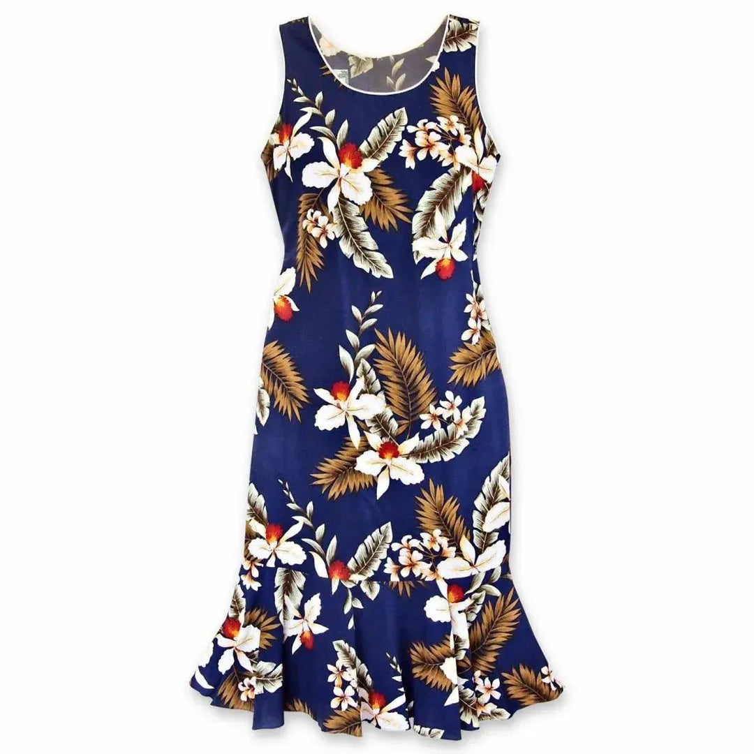 blue hawaiian flower dress Hoopla Blue Maxi Hawaiian Dress with Hibiscus Blooms