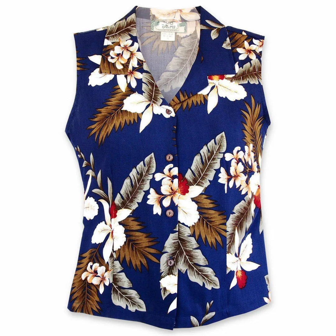 Majestic Blue Lady’s Hawaiian Sleeveless Blouse - Made in Hawaii