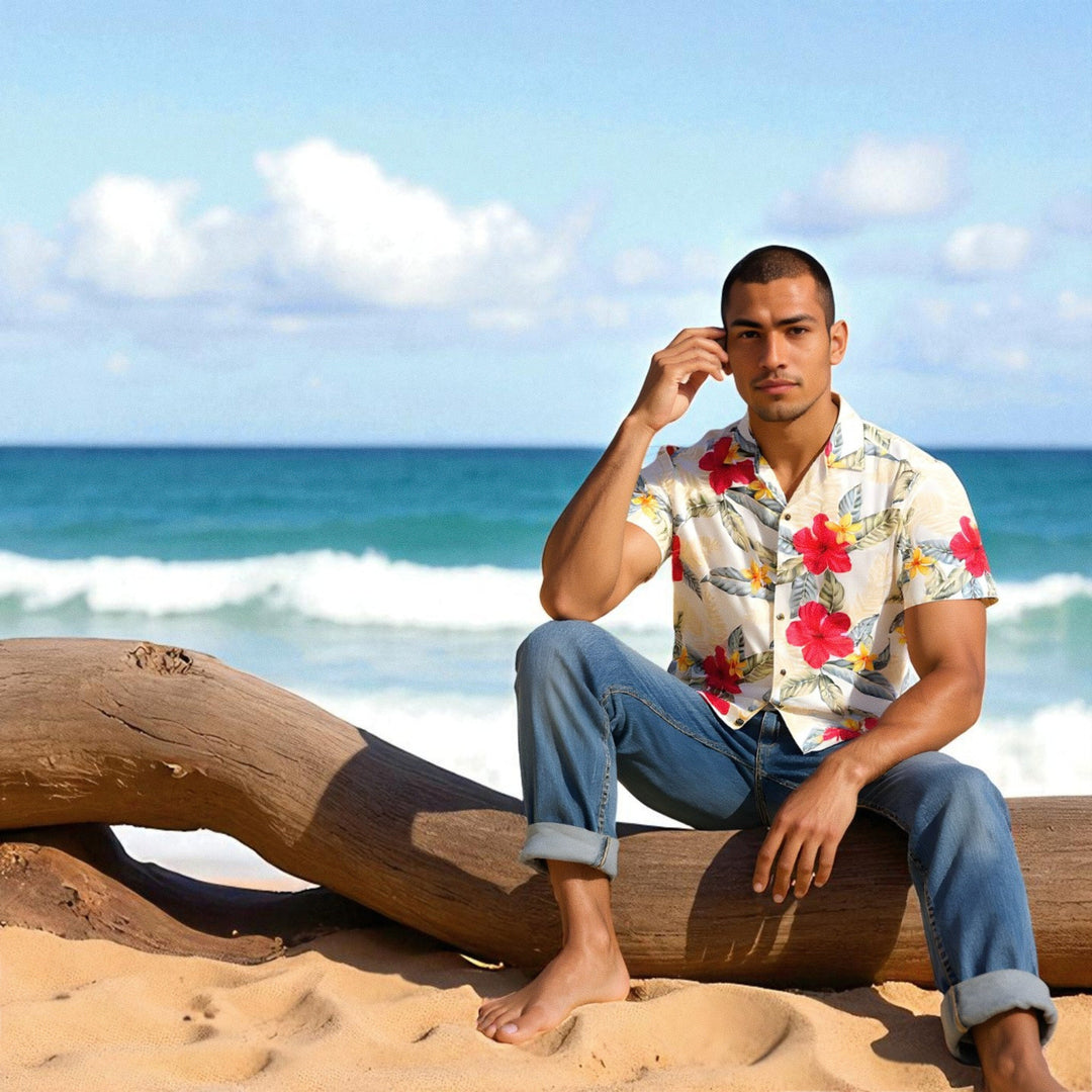 Makaha Cream Hawaiian Rayon Shirt Made in Hawaii