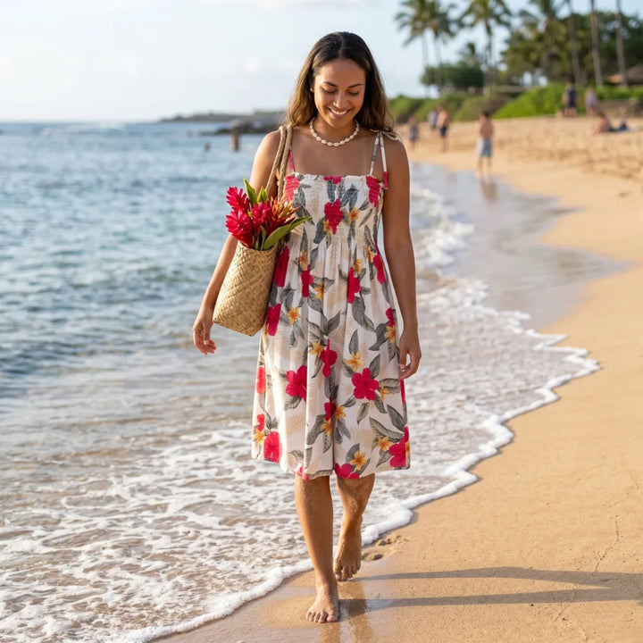 Makaha Cream Moonkiss Hawaiian Dress - Made in Hawaii