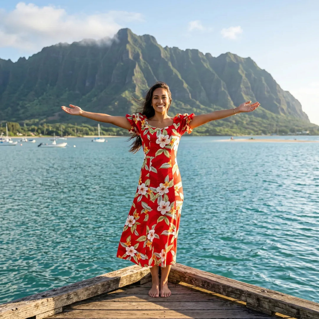Makaha Red Aikane Hawaiian Dress - Made in Hawaii