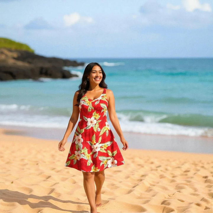 Makaha Red Fiesta Hawaiian Dress - Made in Hawaii