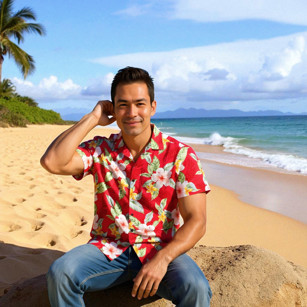 Makaha Red Hawaiian Rayon Shirt Made in Hawaii