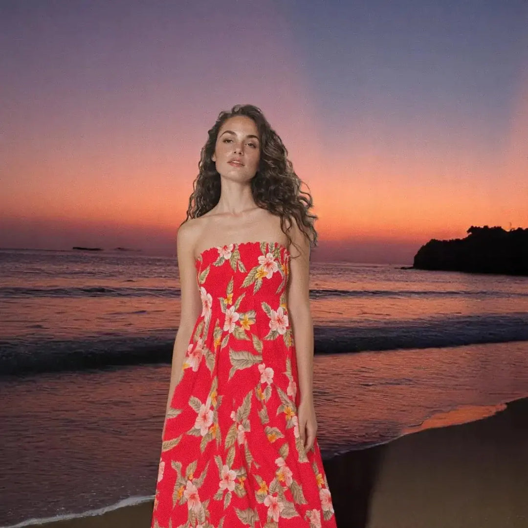 Makaha Red Maxi Hawaiian Dress - Made in Hawaii