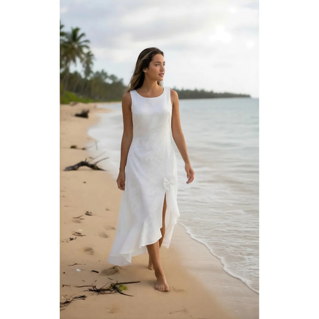 Makamae Naniloa Hawaiian Wedding Dress for Elegance 2XL / White