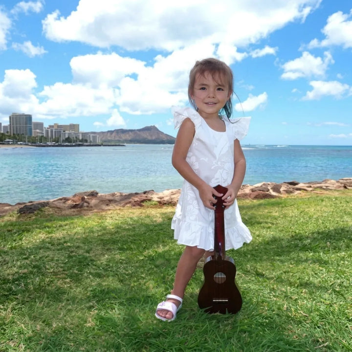 Makamae White Hawaiian Girl Cotton Dress - Made in Hawaii