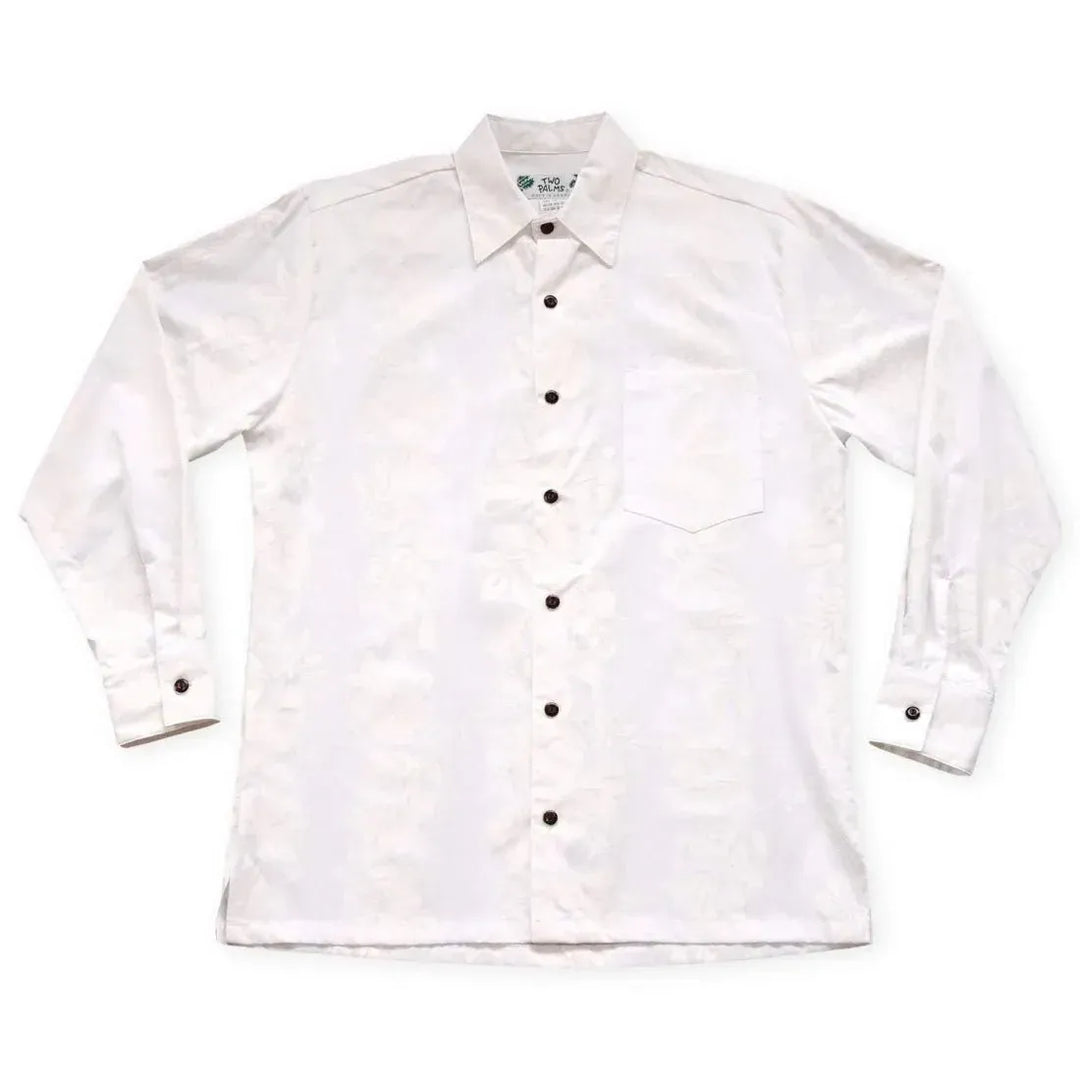 Makamae White Long Sleeve Hawaiian Shirt for Weddings L / White Makamae White Long Sleeve Hawaiian Shirt for Weddings L / White