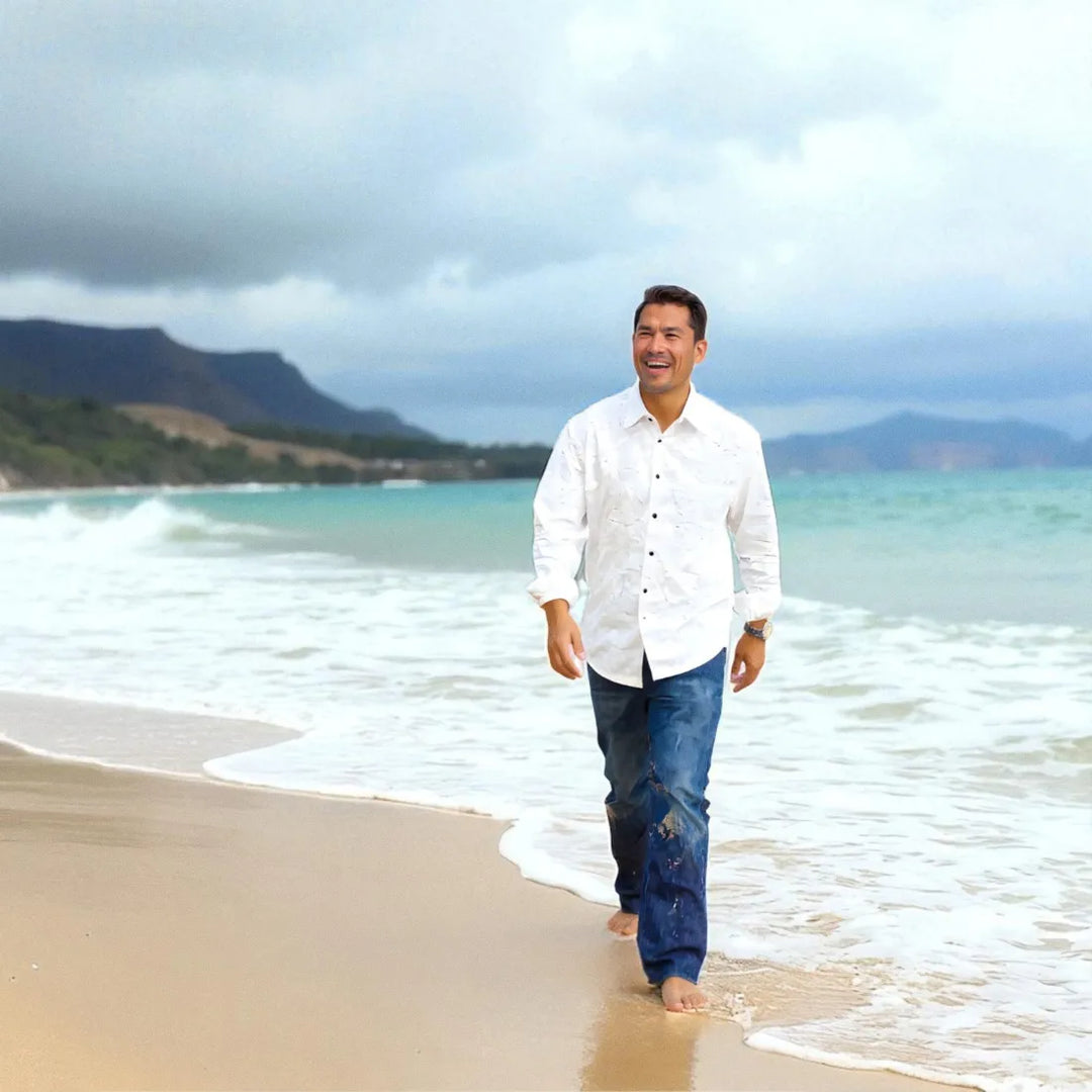 Makamae White Long Sleeve Hawaiian Shirt - Made in Hawaii