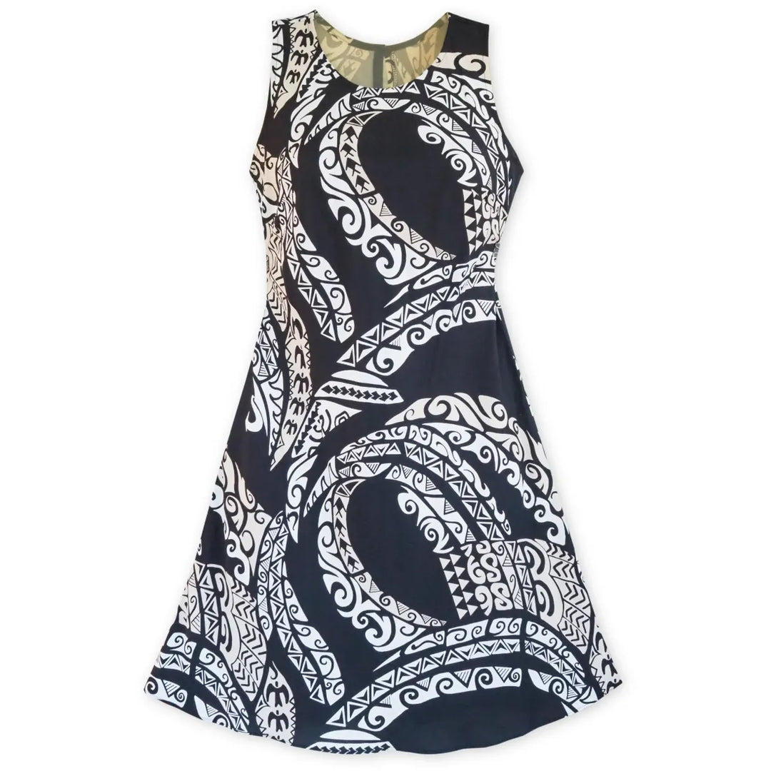 black and white hawaiian dress Hawaiian dress women - Polynesian dress - White on Black tiki dress