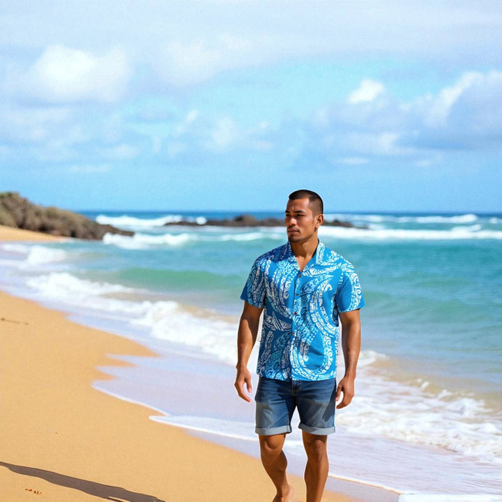 Mana Blue Hawaiian Rayon Shirt Made in Hawaii