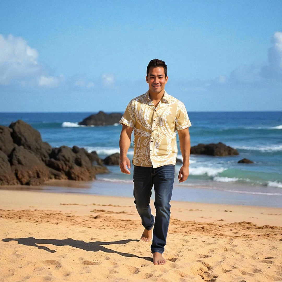 Mana Tan Hawaiian Rayon Shirt Made in Hawaii