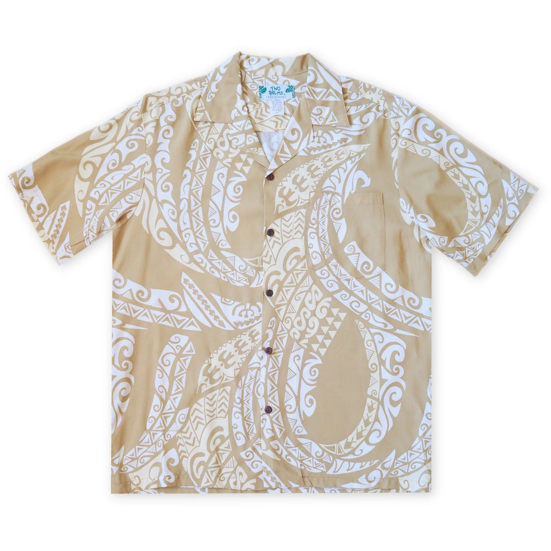 Mana Tan Hawaiian Rayon Shirt Made in Hawaii