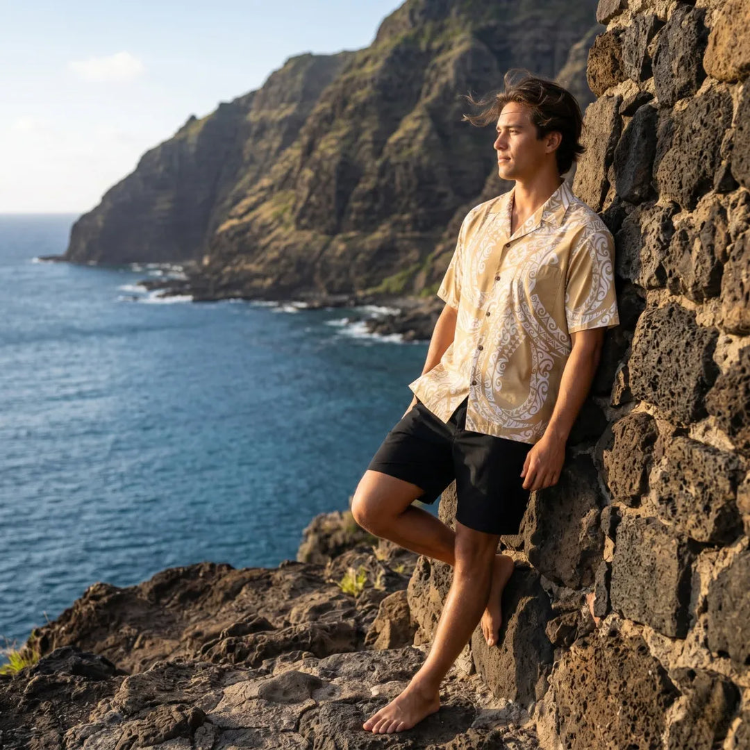 Mana Tan Hawaiian Rayon Shirt - Made in Hawaii