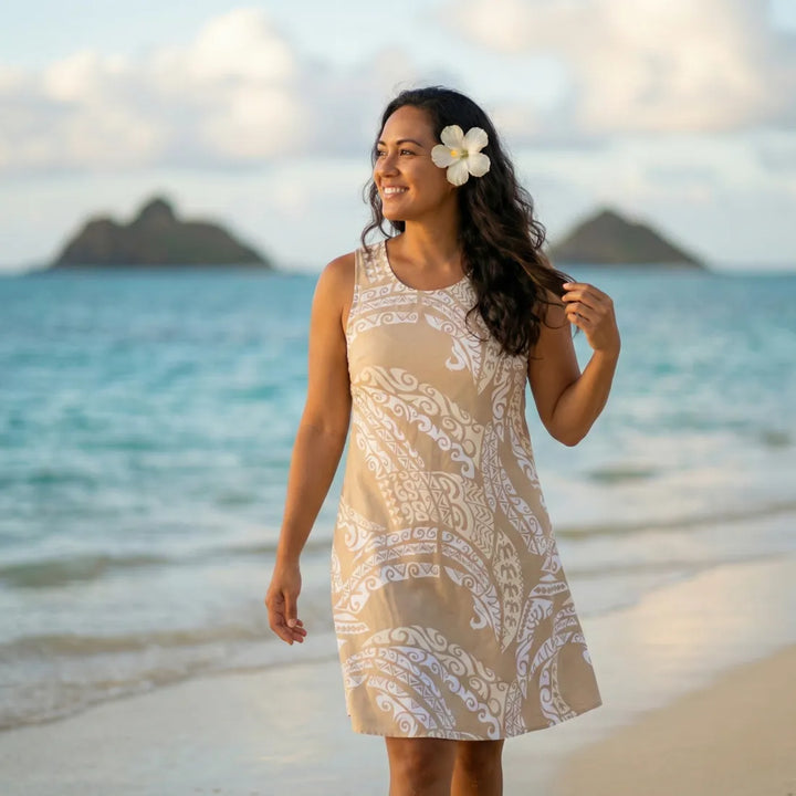 Mana Tan Rhythm Hawaiian Dress - Made in Hawaii