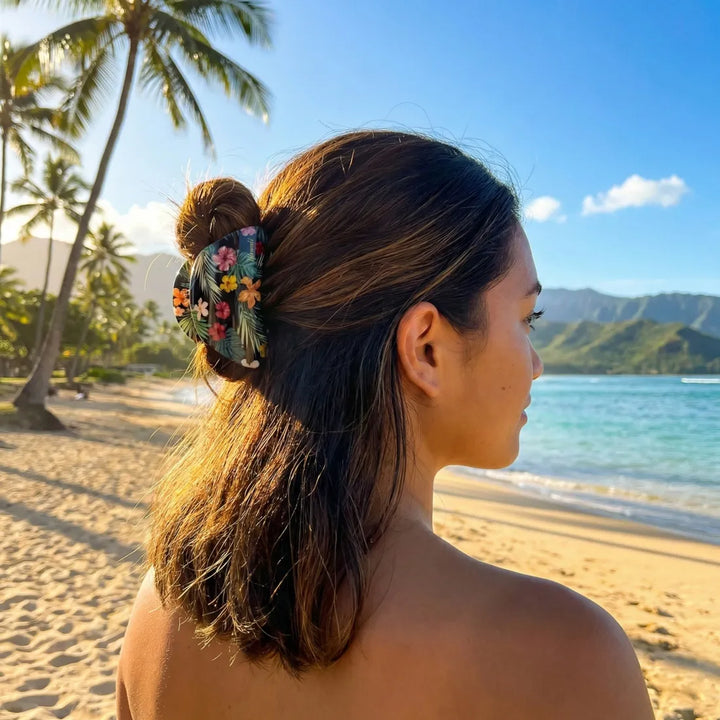 Manoa Black Flower Hair Claw - Made in Hawaii