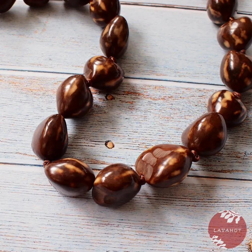 Marble Brown Kukui Nut Hawaiian Lei - Made in Hawaii