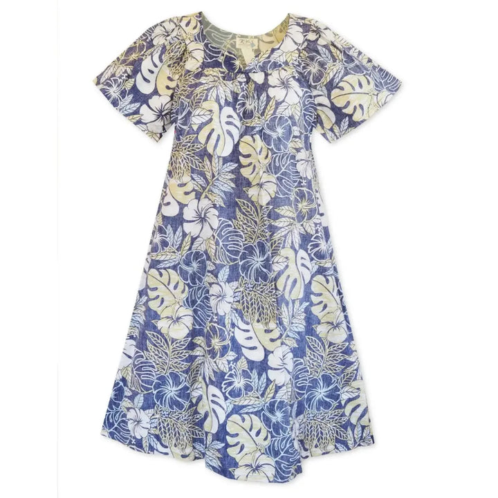 Maunawili Blue Hawaiian Tea Muumuu Dress - Made in Hawaii