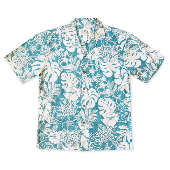 Maunawili Teal Hawaiian Reverse Shirt - Made in Hawaii