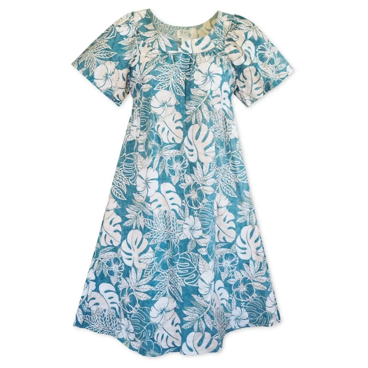 Maunawili Teal Hawaiian Tea Muumuu Dress - Made in Hawaii