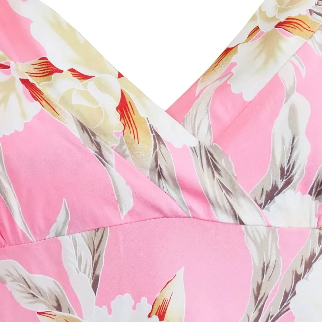 Mele Pink Akua Hawaiian Halter Dress with Orchids M / Pink Mele Pink Akua Hawaiian Halter Dress with Orchids M / Pink